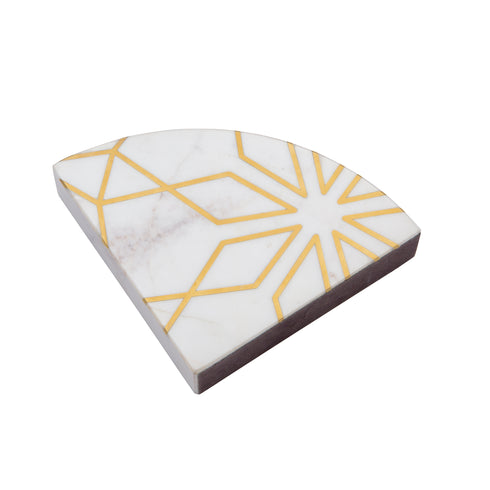White Marble Geometria Bookends with Brass Inlay